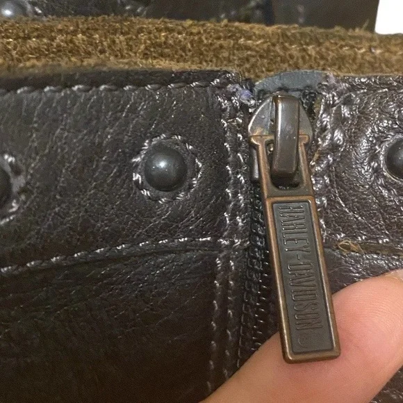 Harley Davidson Mandy Brown Black Leather Biker Slate Buckle Ankle Boots 6W - Picture 6 of 13